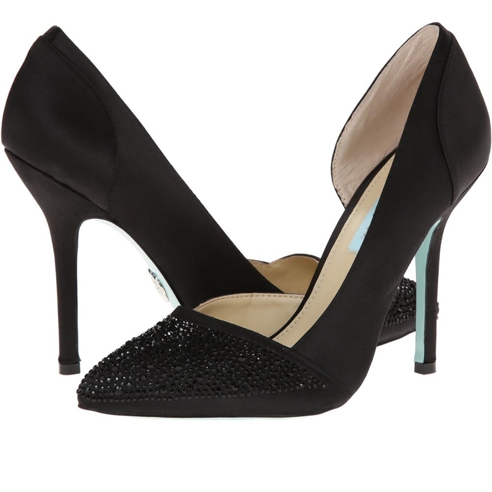 Blue by Betsy Johnson SB-Band Pumps Black Satin Embellished Size 9.5.